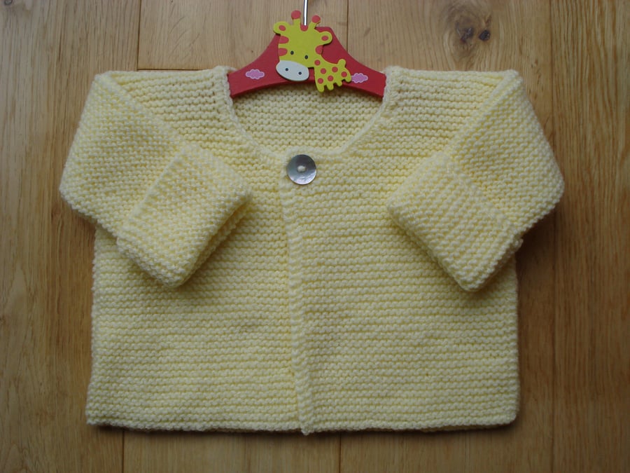 Pretty Hand Knitted Lemon Yellow Cardigan With One Pearl Button (R426)