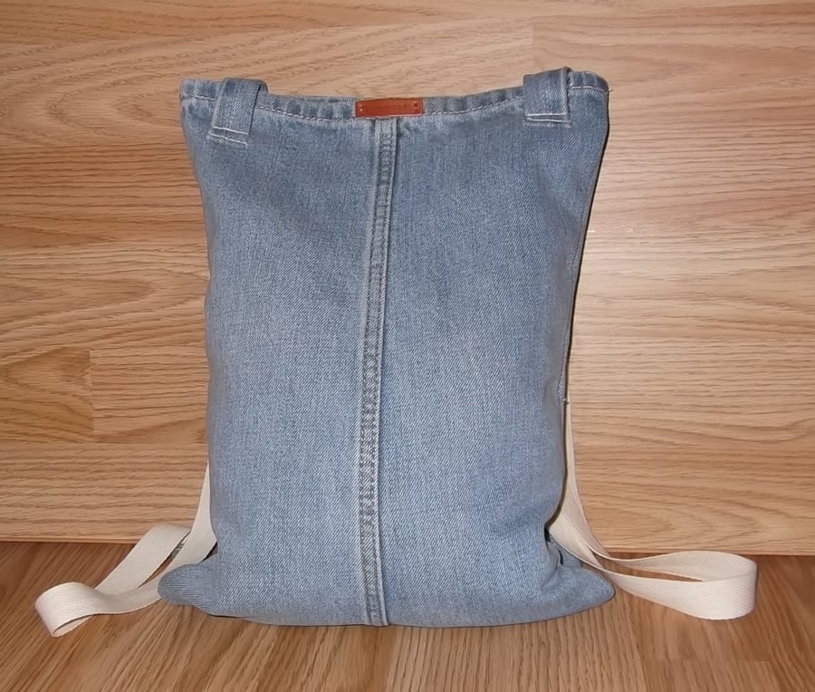 Denim Tote to Backpack bag 100% Unique Small tote Rucksack Repurposed fabric
