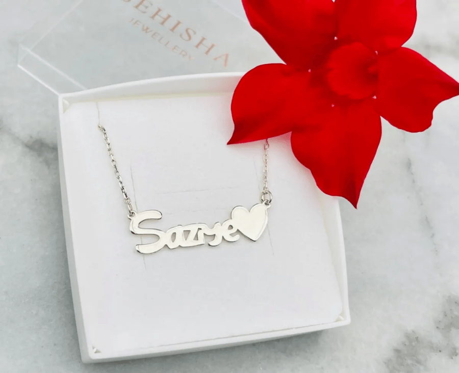 Personalised 925 Sterling Silver Name Necklace With Heart