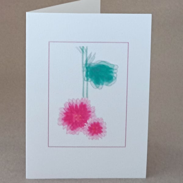 Pink flower cards, fragmented pink mums, handmade card of chrysanthemum art