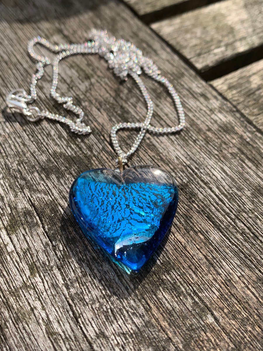 Blue Czech Glass Heart Necklace