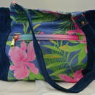 Denim & Fabric Shoulder Tote Style Bag