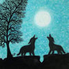 Wolf Card, Wolves Moon Card, Wolf Art Card, Two Wolves Moon Stars Card, Wolf Art
