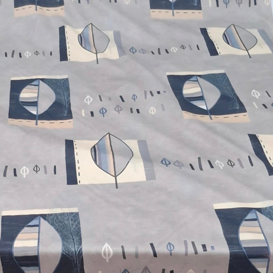 1 Metre Acosta Blue & Lilac Leaf Design Polycotton Curtain Fabric 1.4m Wide