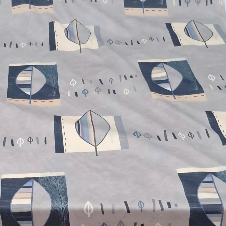 1 Metre Acosta Blue & Lilac Leaf Design Polycotton Curtain Fabric 1.4m Wide