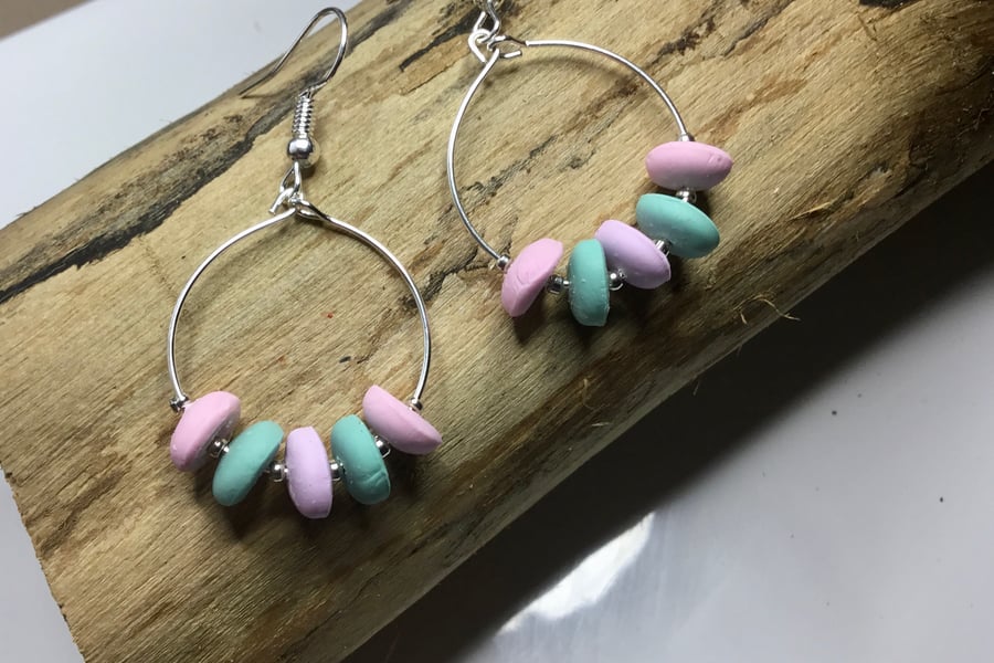 Pinks and green  hoop earrings 