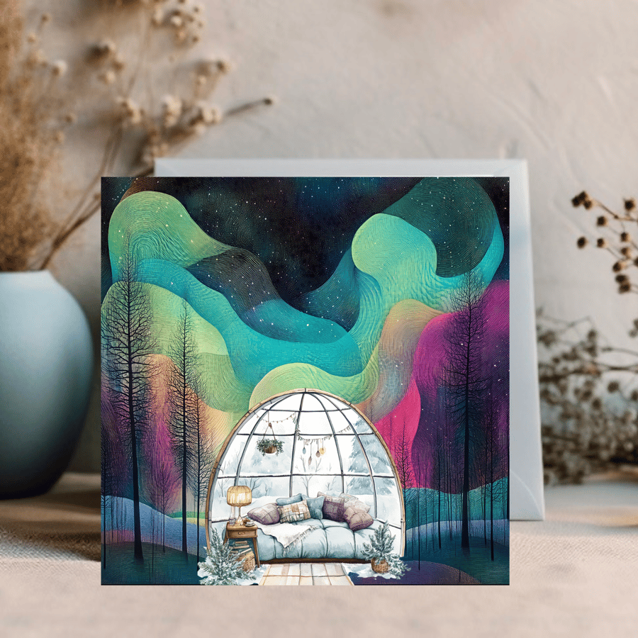 Watercolour northern lights greetings cards, personalise for any occasion 