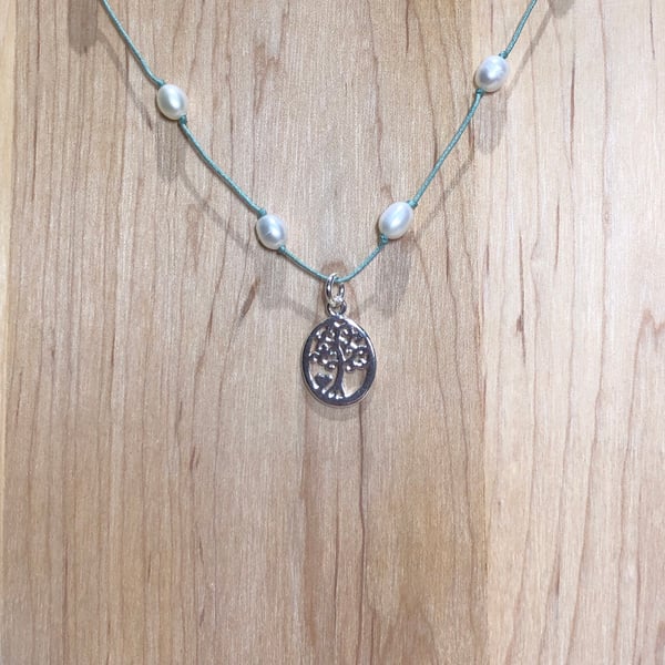 Silver tree and heart pendant with Freshwater pearls