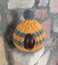 Small Tea Cosy for 2 Cup Tea Pot, Golden Yellow & Grey Stripes, Hand Knitted - Image 3