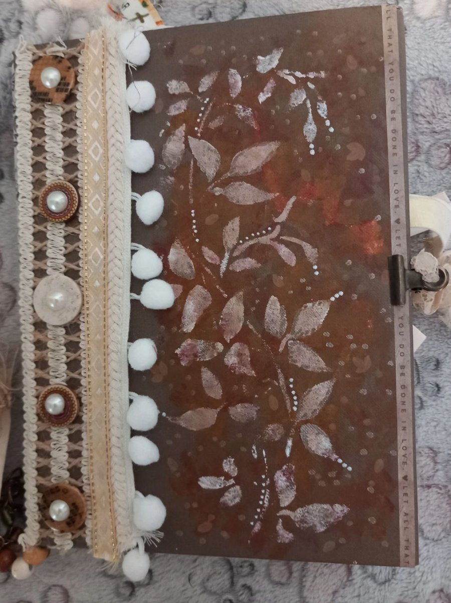 HANDMADE UNIQUE, Hand painted hard cover JUNK JOURNAL , lots of writing space