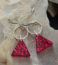 Red resin traingle earrings with sterling silver - Image 2
