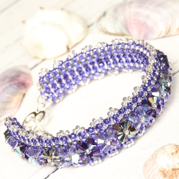 Sparkly Crystal Bracelet in Violet and Silver 