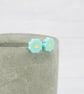 Pastel blue flower studs - Titanium stems - Hypoallergenic - Image 5