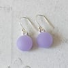 Lilac satin glass drop earrings, fused glass, sterling silver earwires