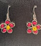 Pretty Red & Yellow Daisy Earrings on Recycled Sterling Silver Earwires - Image 2