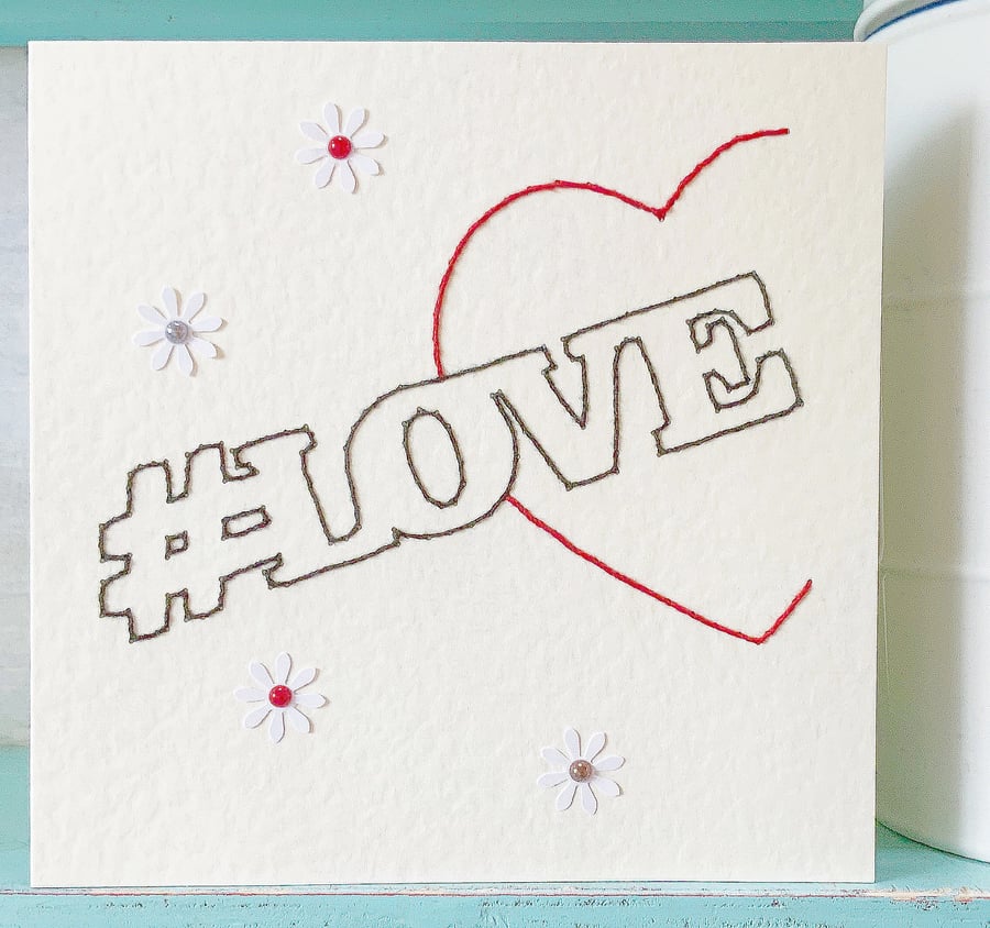 Romantic Card. Hand Sewn Card. Love Card. Heart Card. Blank Card. Anniversary.