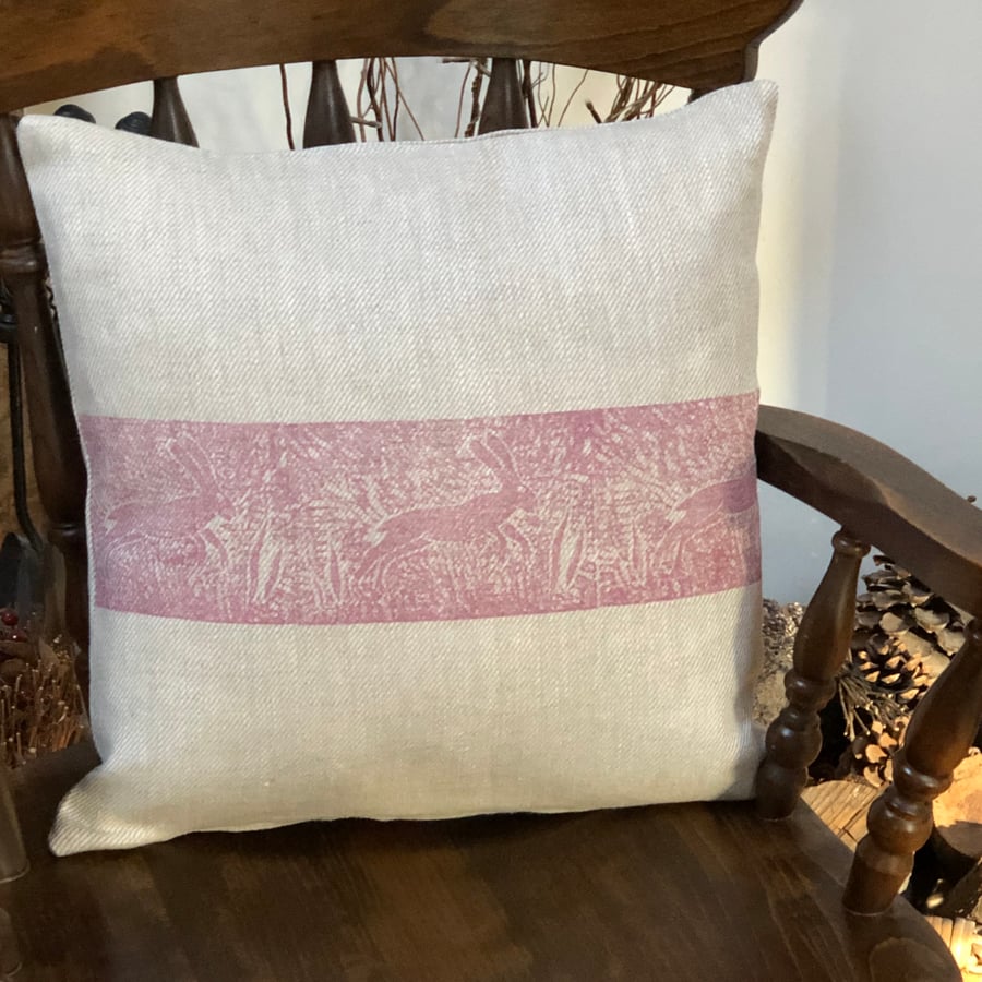Decorative Hand Printed Cushion-Leaping Wild Hare