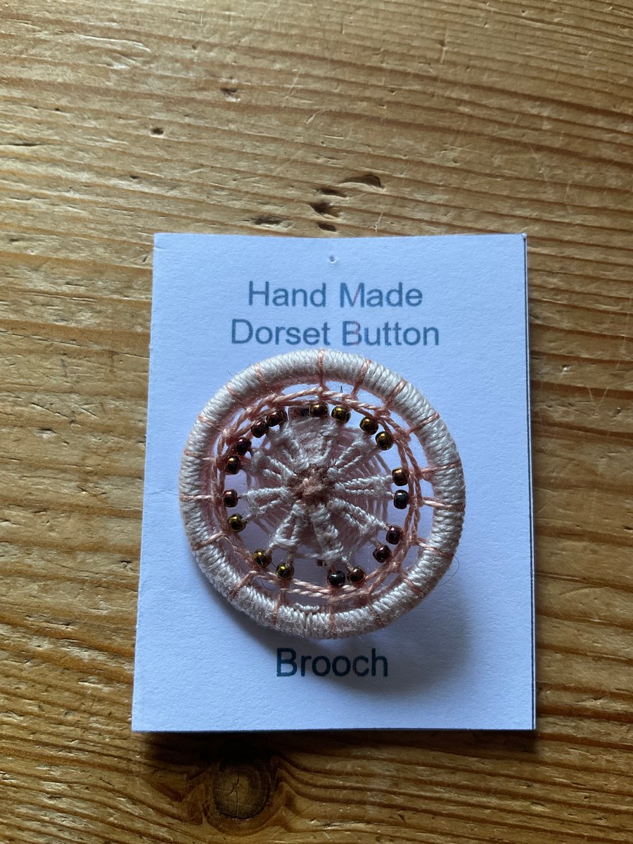 Beaded Dorset Button Brooch, Pale Pink