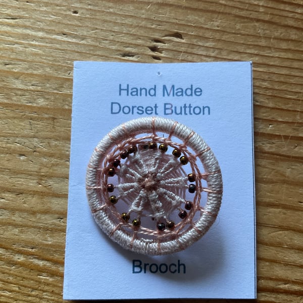Beaded Dorset Button Brooch, Pale Pink
