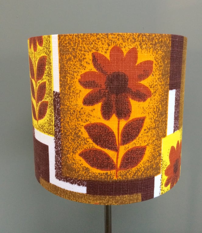Large 50s 60s Geometric Flower Barkcloth Vintage fabric Lampshade