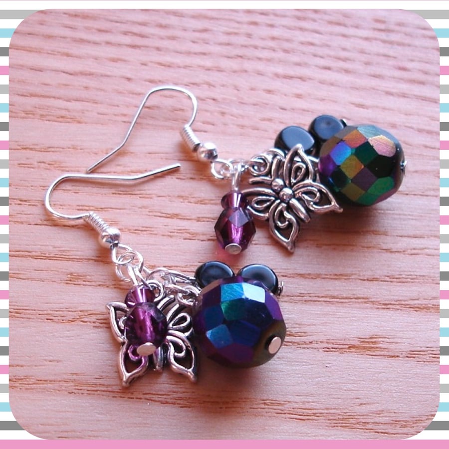 Butterfly and Bead Cluster Earrings