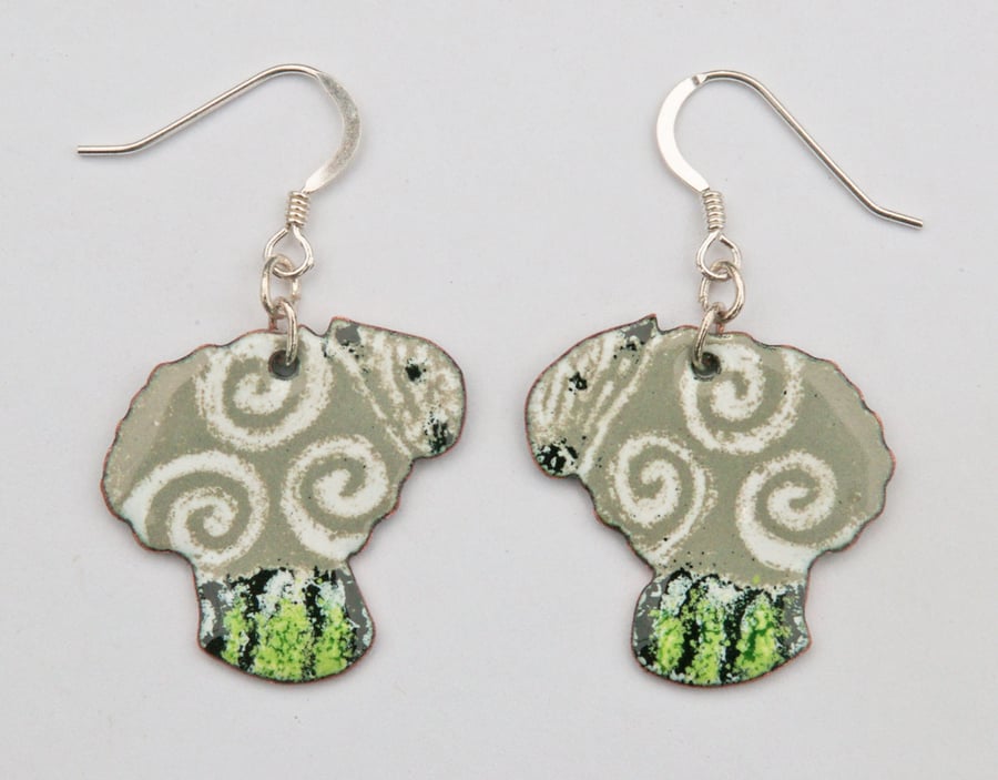 Sheep Earrings with Colourful Curls - in Enamels