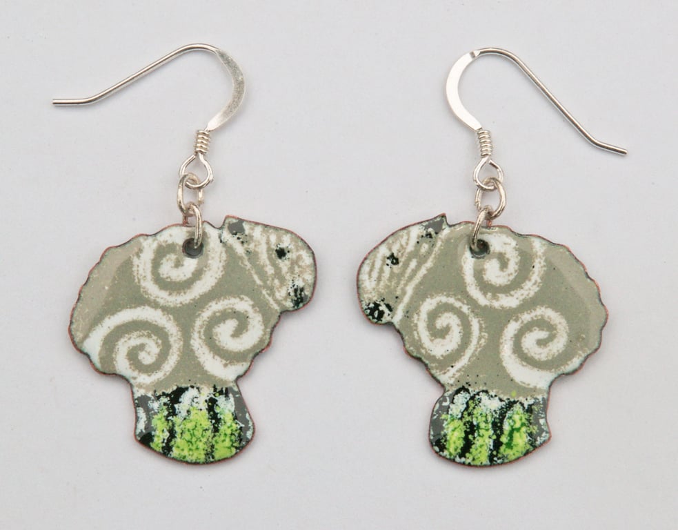 Sheep Earrings with Colourful Curls - in Enamels
