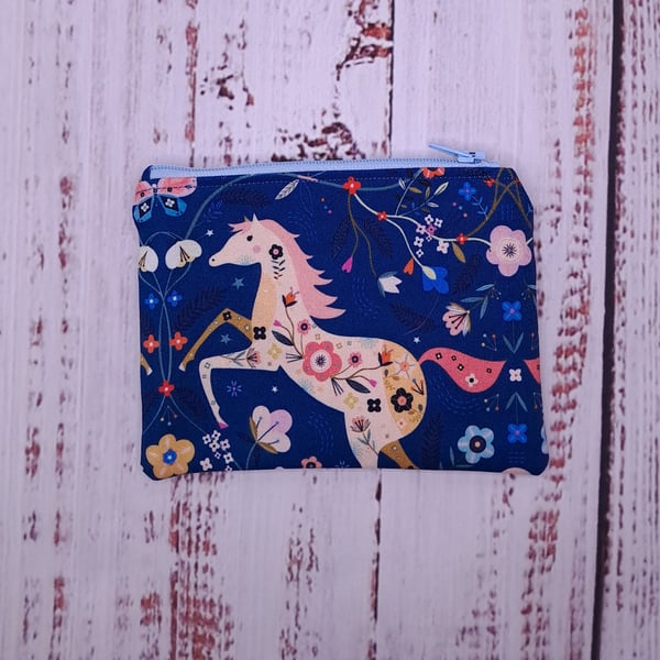 Beautiful horse fabric coin zip purse