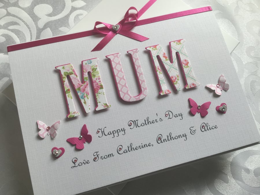 Mother’s Day Card Personalised With Gift Box Mum Mam Mom Nan Mummy Gran
