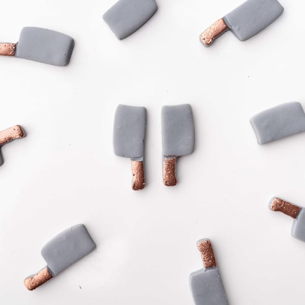 Cleaver Knife Stud Earrings: Handmade Polymer Clay Halloween Jewelry