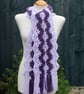 Crochet Stripey Scarf in Lilac and Purple Tweed - Image 7