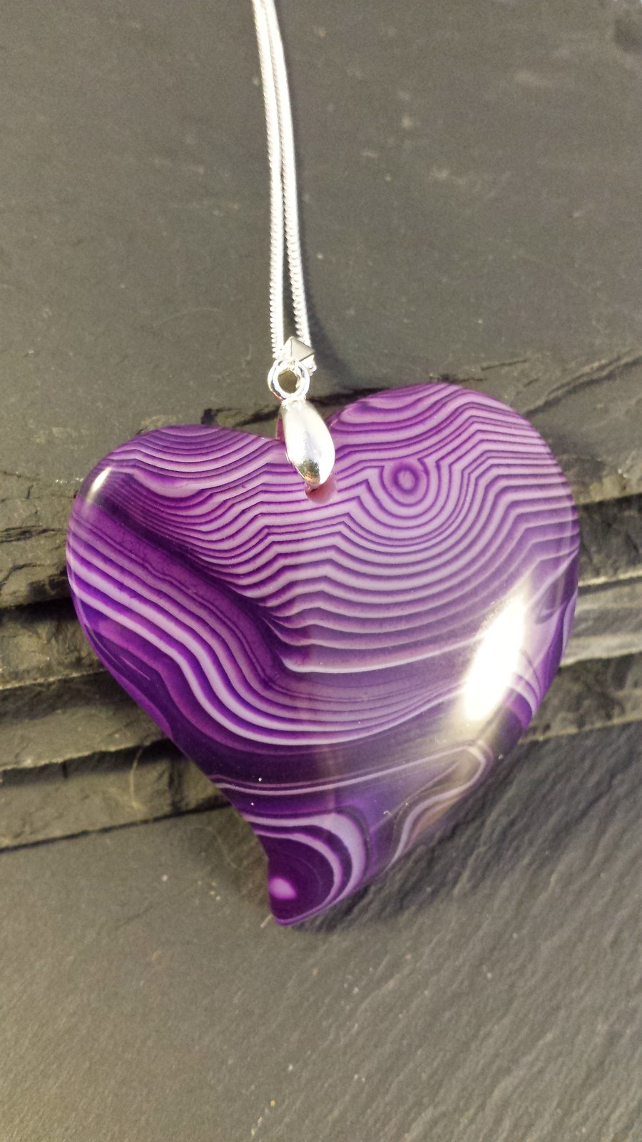 Purple Stripe Agate Heart on a Sterling Silver Chain