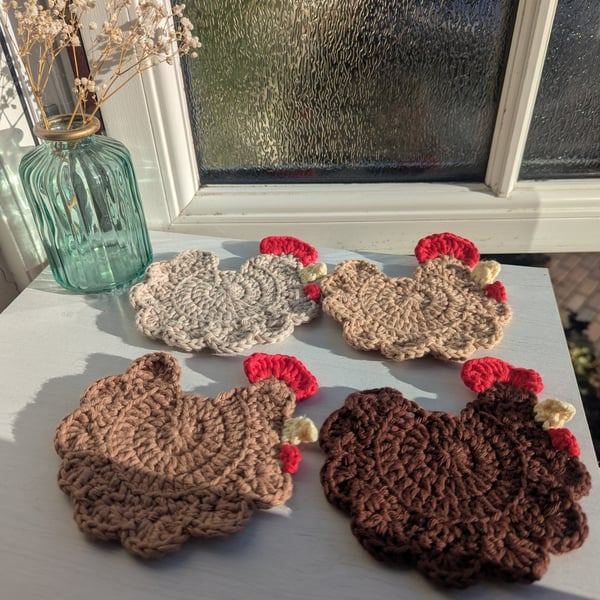 Crochet Chicken Coasters - All Browns