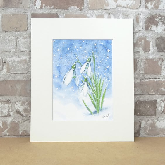 Original Painting Watercolour Snowdrop Art Floral Winter