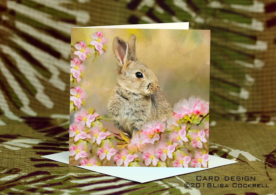 Exclusive Handmade Bunny Blossom Greetings Card on Archive Photo Paper