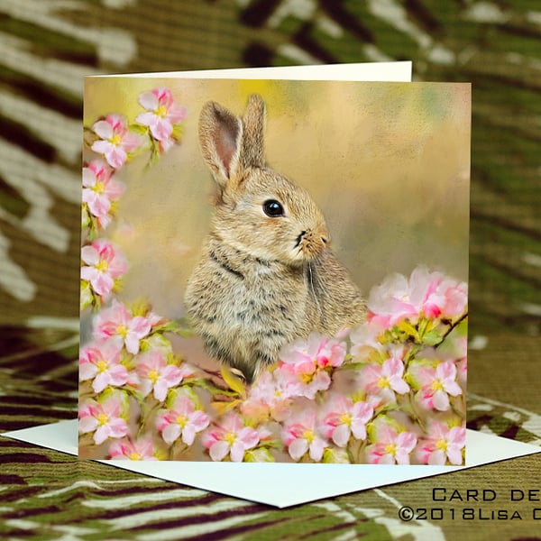 Exclusive Handmade Bunny Blossom Greetings Card on Archive Photo Paper