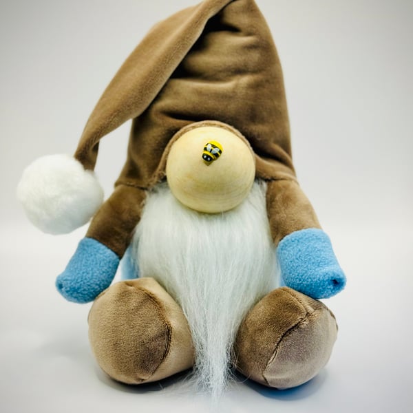 Handmade Taupe Nordic Gnome With Floppy Hat and Pom Pom