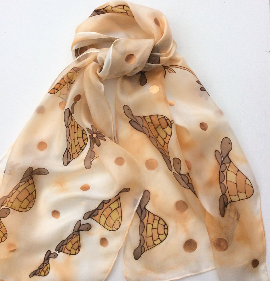 Tortoise Hand Painted silk scarf