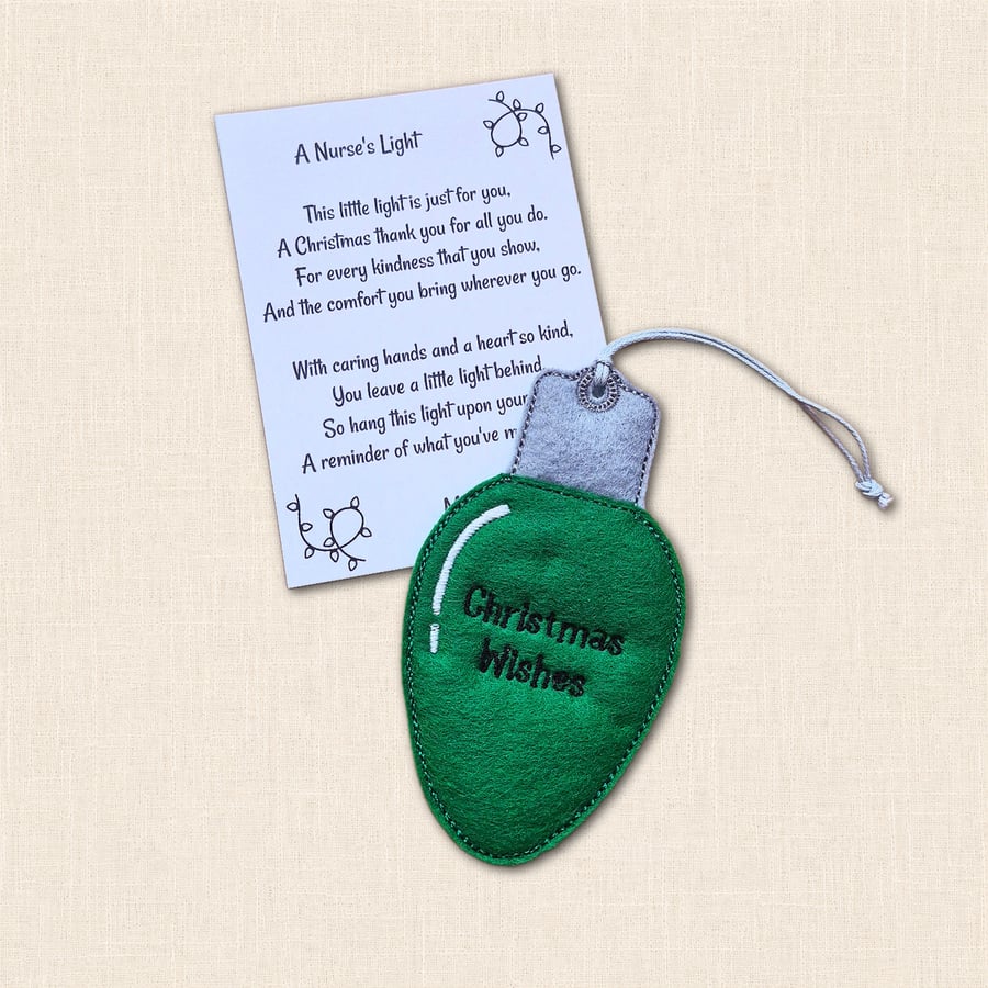 A Nurse's Light Christmas Tree Decoration - Light Bulb Ornament