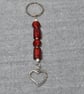 Keyring or Bag Charm – Heart Charm with Frosted Red Glass Beads & Silver Spacers - Image 1