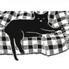 'Cat nap' - black cat sleeping - Original linocut print 