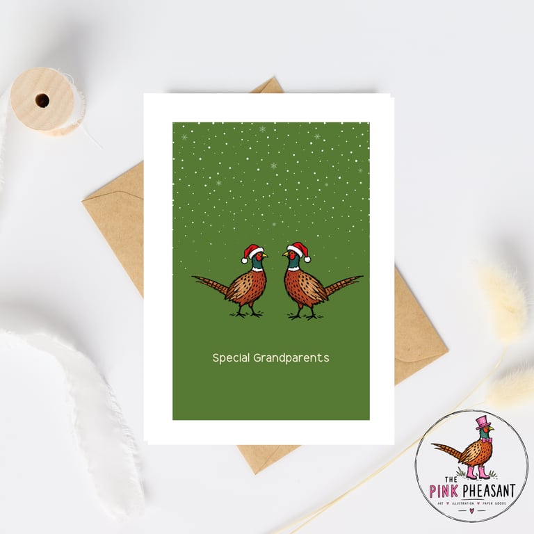 Special Grandparents Christmas Card - Pheasant Christmas Card - Hand Drawn card