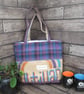 Eco Tote Bag - Handmade from Repurposed materials - Blue and Cerise check