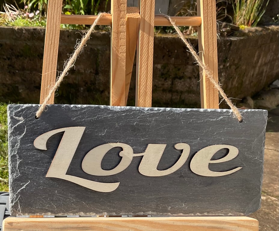 Love Wall Hanging. Love hanging decoration. Gift. Reclaimed slate. 