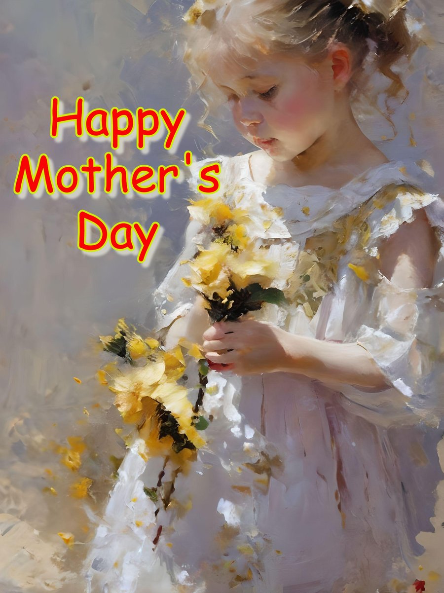 Happy Mother's Day Child with Flowers Card A5