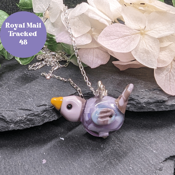 Sterling Silver Lampwork Bird Necklace