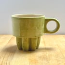 Stackable stoneware tea mugs and coffee cups  - Green Speckle