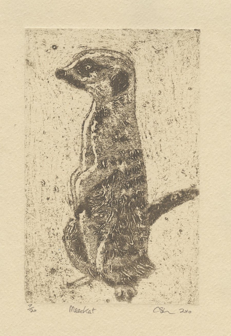 Meerkat Collagraph Limited Edition Hand Pulled Print