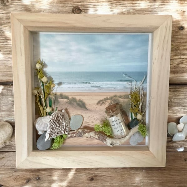 Gower Inspired Coastal Shadow Box. Seaside Wall Art with Shells and Sea Glass 