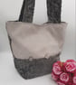 Silver and Ash grey chenille handbag with decorative buttons.  - Image 3